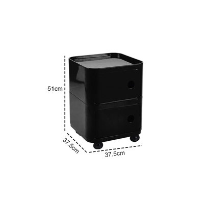 Black Square Multi Tiered Plastic Bedside Storage Drawers Unit Drawer Bedside Chest with Wheels 51cm H