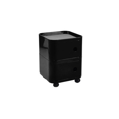 Black Square Multi Tiered Plastic Bedside Storage Drawers Unit Drawer Bedside Chest with Wheels 51cm H