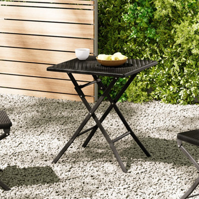 Black Square Portable Rattan Effect Tabletop Folding Outdoor Bistro Dinging Table 61 x 74 cm