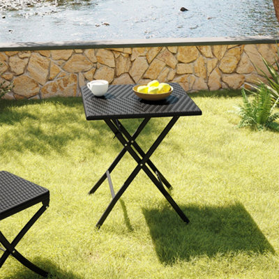 Black Square Portable Rattan Effect Tabletop Folding Outdoor Bistro Dinging Table 61 x 74 cm