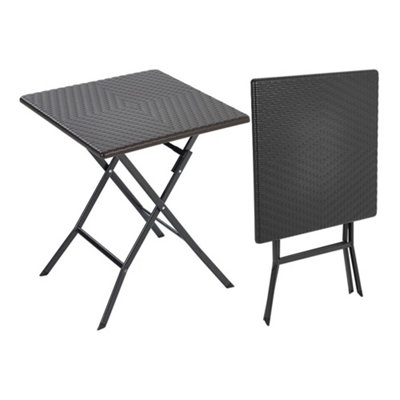 Black Square Portable Rattan Effect Tabletop Folding Outdoor Bistro Dinging Table 61 x 74 cm