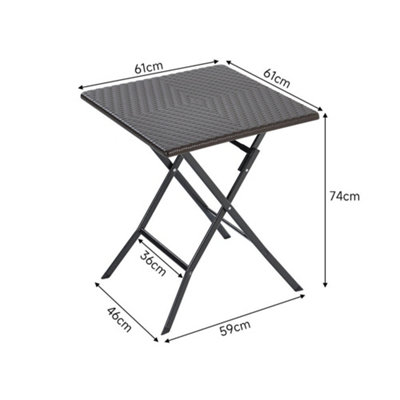 Black Square Portable Rattan Effect Tabletop Folding Outdoor Bistro Dinging Table 61 x 74 cm