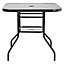 Black Square Tempered Glass Garden Bistro Dinging Table with Umbrella Hole Outdoor 80 cm