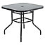 Black Square Tempered Glass Garden Bistro Dinging Table with Umbrella Hole Outdoor 80 cm