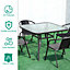 Black Square Tempered Glass Tabletop Metal Outdoor Garden Coffee Table with Parasol Hole 105 cm