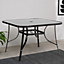 Black Square Tempered Glass Top Garden Bistro Dinging Table with Metal Frame and Umbrella Hole Outdoor 105 cm