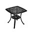 Black Square Vintage Cast Aluminum All Weather Outdoor Patio Dining Table with Parasol Hole and Storage Shelf