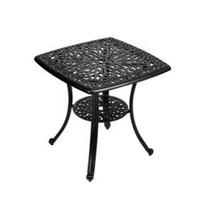 Black Square Vintage Cast Aluminum All Weather Outdoor Patio Dining Table with Parasol Hole and Storage Shelf