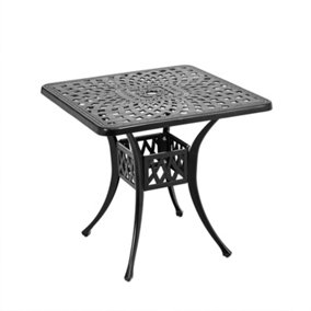 Black Square Vintage Hollow Design Cast Aluminum Outdoor Patio Dining Table with Parasol Hole All Weather