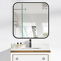 Black Square Wall Mounted Framed Bathroom Mirror Vanity Mirror Makeup Mirror for Dressing Table 400 mm x 400 mm