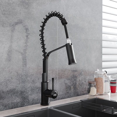 Black Stainless Steel Side Lever Kitchen Spring Neck Faucet Kitchen Tap Mixer Tap