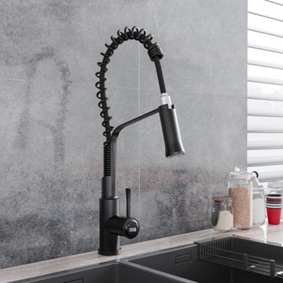 BLACK STAINLESS STEEL SIDE LEVER KITCHEN SPRING NECK FAUCET KITCHEN TAP ...