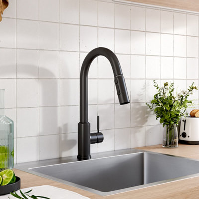 Black Stainless Steel Side Lever Kitchen Spring Neck Pull Out Kitchen Tap Mixer Tap