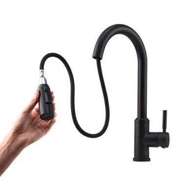 Black Stainless Steel Side Lever Kitchen Spring Neck Pull Out Kitchen Tap Mixer Tap