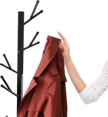 Black  Steel 16 Hook Coat Stand With Sturdy Round Base