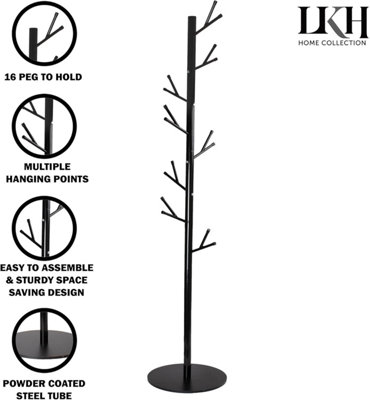 Black  Steel 16 Hook Coat Stand With Sturdy Round Base - 3