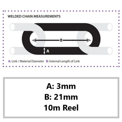 Black Steel Chain 3mm x 21mm, Side Welded Link Chain, 10m Reel, Heavy ...