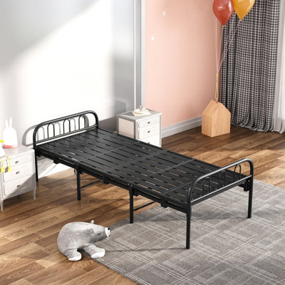 Black Steel Construction No-Assembly One-Piece Design Foldable Bed