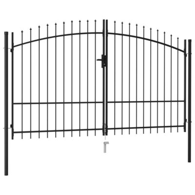 Black Steel Double Door Fence Gate with Spike Top 3x1.75 m Includes Keys