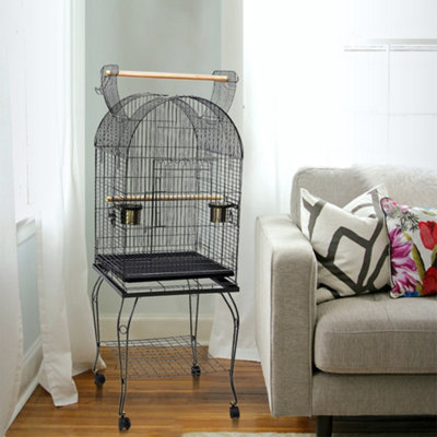 Black Steel Frame Bird Cage With 4 Castors and Shelf 510x510x1390mm