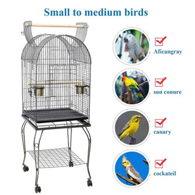 Black Steel Frame Bird Cage With 4 Castors and Shelf