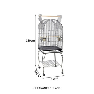 Black Steel Frame Bird Cage With 4 Castors and Shelf 510x510x1390mm