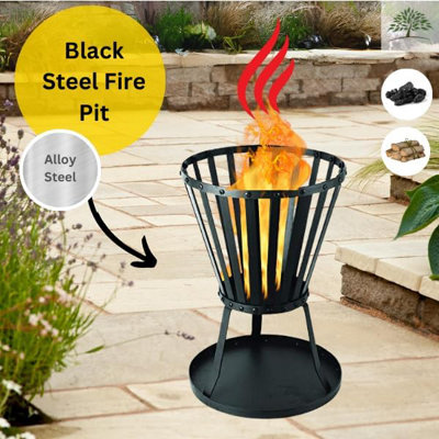 Black Steel Outdoor Fire Pit for Garden with Ash Tray