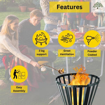 Black Steel Outdoor Fire Pit for Garden with Ash Tray - 4