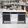 Black Steel Work Bench with Drawers and Lockable Cabinets