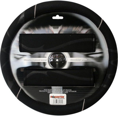 Black Steering Wheel Cover And Shoulder Pads Cushion Comfortable Protector