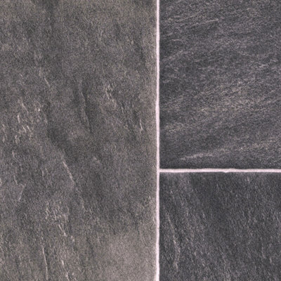 Black Stone Effect Anti-Slip Vinyl Flooring For Kitchen, Bathroom ...