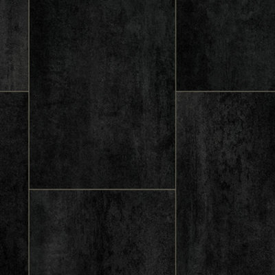 Black Stone Effect Anti-Slip Vinyl Flooring For LivingRoom, Kitchen, 3.8mm Lino Vinyl Sheet-1m(3'3") X 2m(6'6")-2m²