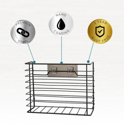 Black Storage Basket Steel for Kitchen Storage & Organisation- Self-Adhesive