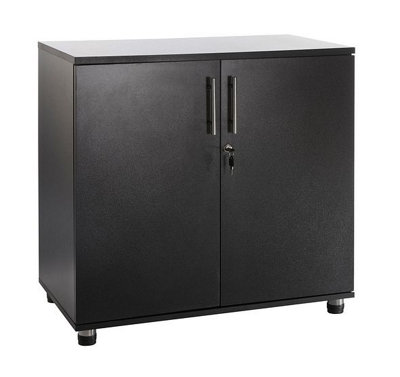 Black Storage Cabinet Cupboard Office Garage Utility - 2 Door Lockable Filing Cabinet - Desk Height Office Cupboard Organiser