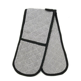 Black Stripe Double Heat Resistant Double Oven Gloves Quilted Kitchen Hand Mitts