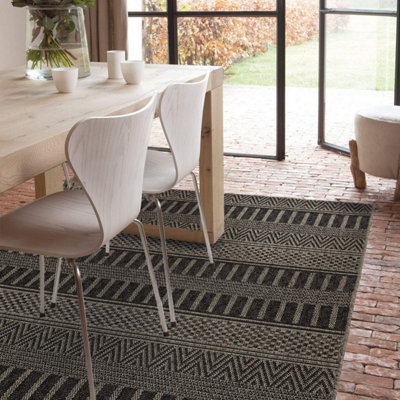 Black Stripe Outdoor Rug,  Geometric Striped Stain-Resistant Rug For Patio Decks, 2mm Modern Outdoor Rug-120cm X 170cm