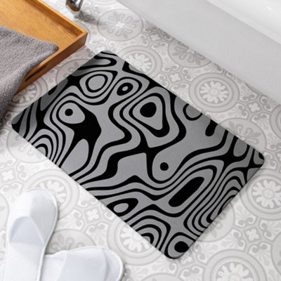 Black Swirls Grey Stone Non Slip Bath Mat