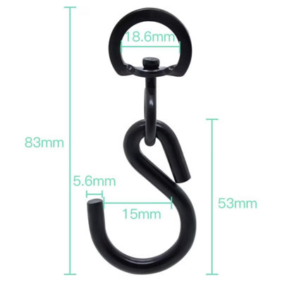 Black Swivel S Hook with Closed D Ring - Heavy Duty Hanging Plant Basket Hooks - 3