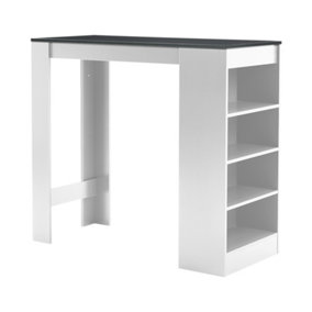 Black Tabletop White Wooden Bar Table with Open Shelves 103cm H