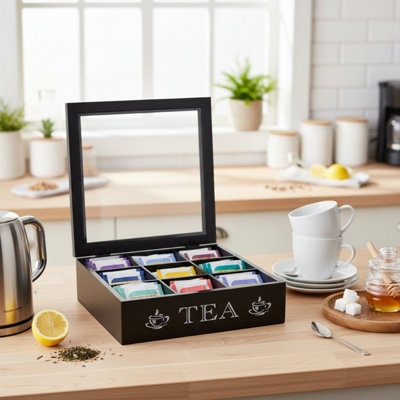 Black Tea Bag Box with 9 Compartments