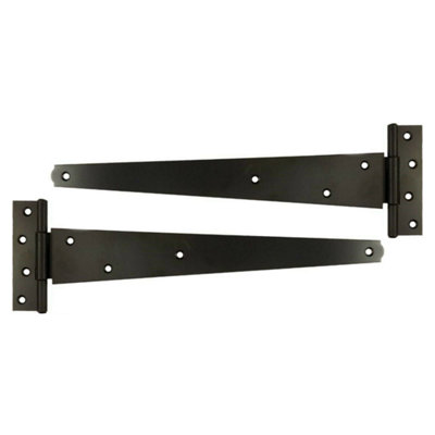 Black Tee Hinge Steel Pair 16" 400mm Medium Duty T Hinge, Pack of 2