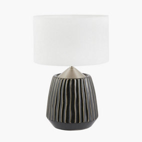 Black Textured Ceramic and Brushed Silver Table Lamp