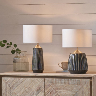 Black Textured Ceramic and Brushed Silver Tall Table Lamp