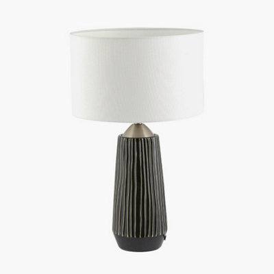 Black Textured Ceramic and Brushed Silver Tall Table Lamp