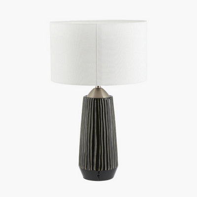 Black Textured Ceramic and Brushed Silver Tall Table Lamp