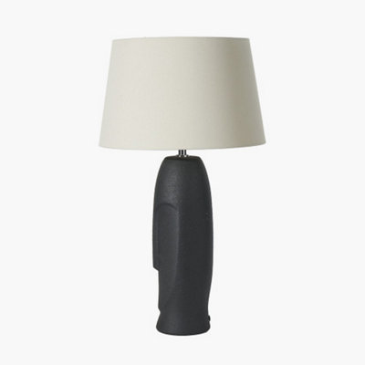 Black Textured Ceramic Table Lamp With Face Detail
