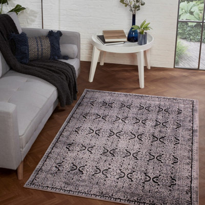 Black Textured Modern Abstarct Rug Easy to clean Living Room Bedroom ...
