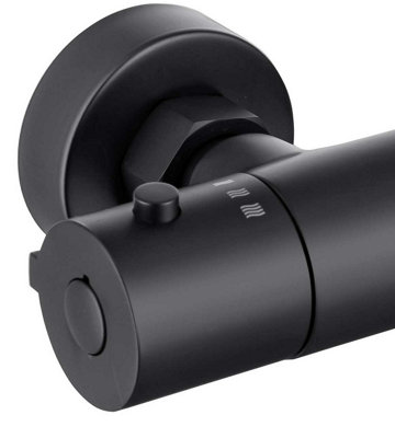 Black Thermostatic Bar Mixer Shower Valve Round Bottom Outlet + 