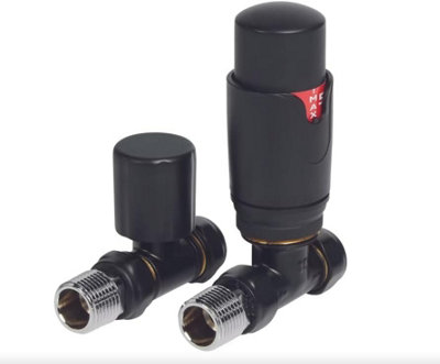 Black Thermostatic Radiator Valve Set, Angled TRV with Lockshield, Matt ...