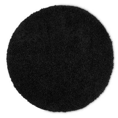 Black Thick Shaggy Circle Rug - California - 120cm